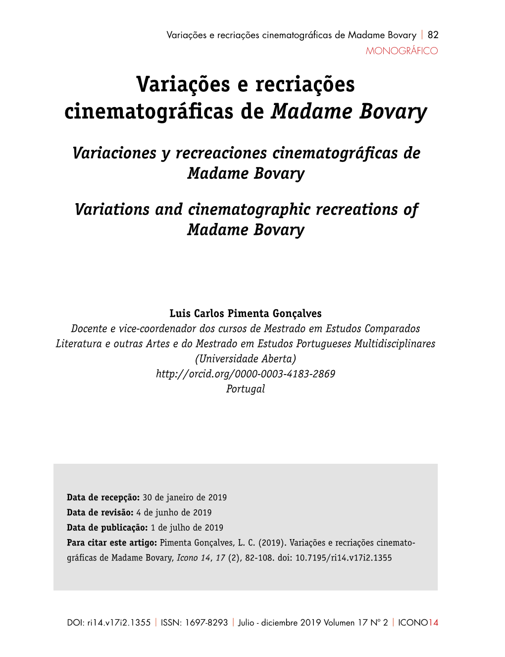 Variações E Recriações Cinematográficas De Madame Bovary | 82 MONOGRÁFICO Variações E Recriações Cinematográficas De Madame Bovary
