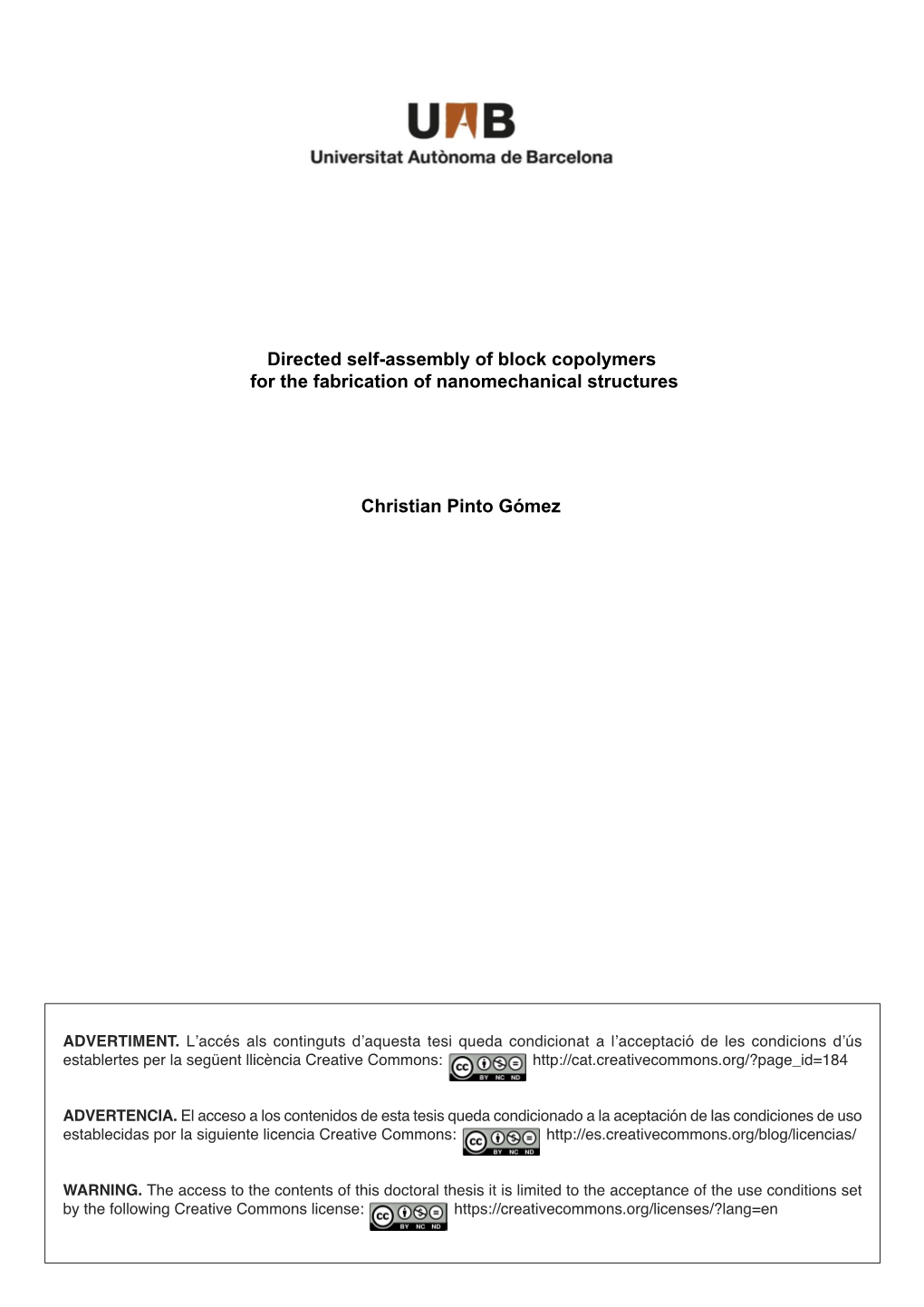 Directed Self-Assembly of Block Copolymers for the Fabrication of Nanomechanical Structures