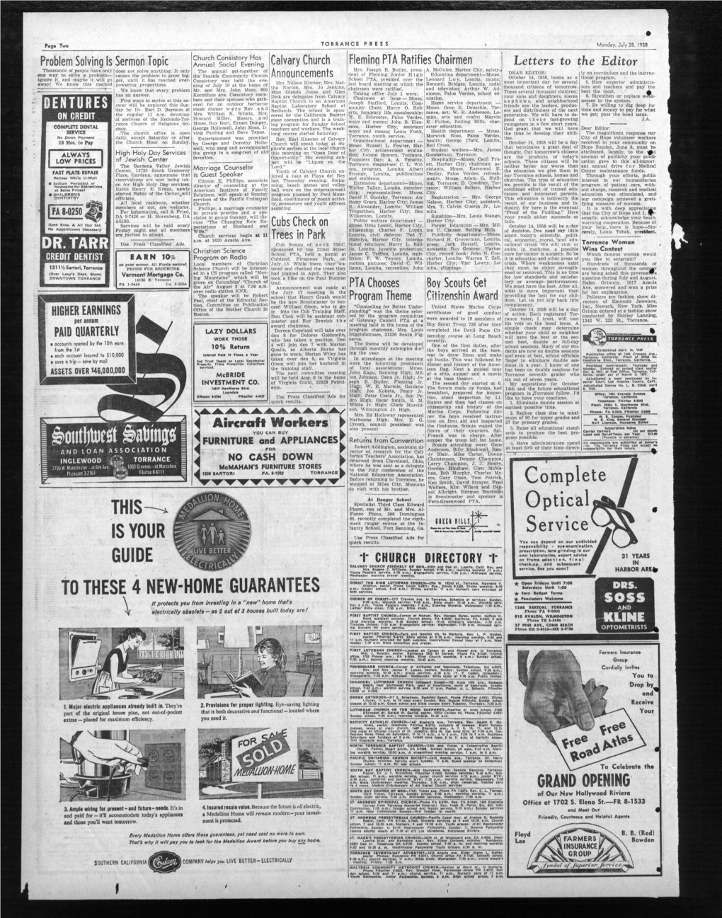 TORRANCE PRESS Monday, July 28, 1958