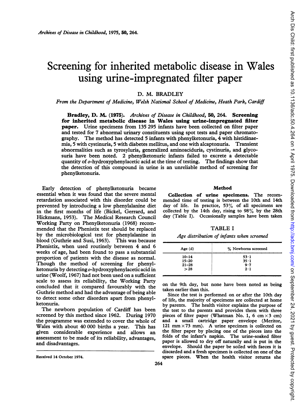 Screening for Inherited Metabolic Disease in Wales Using Urine-Impregnated Filter Paper