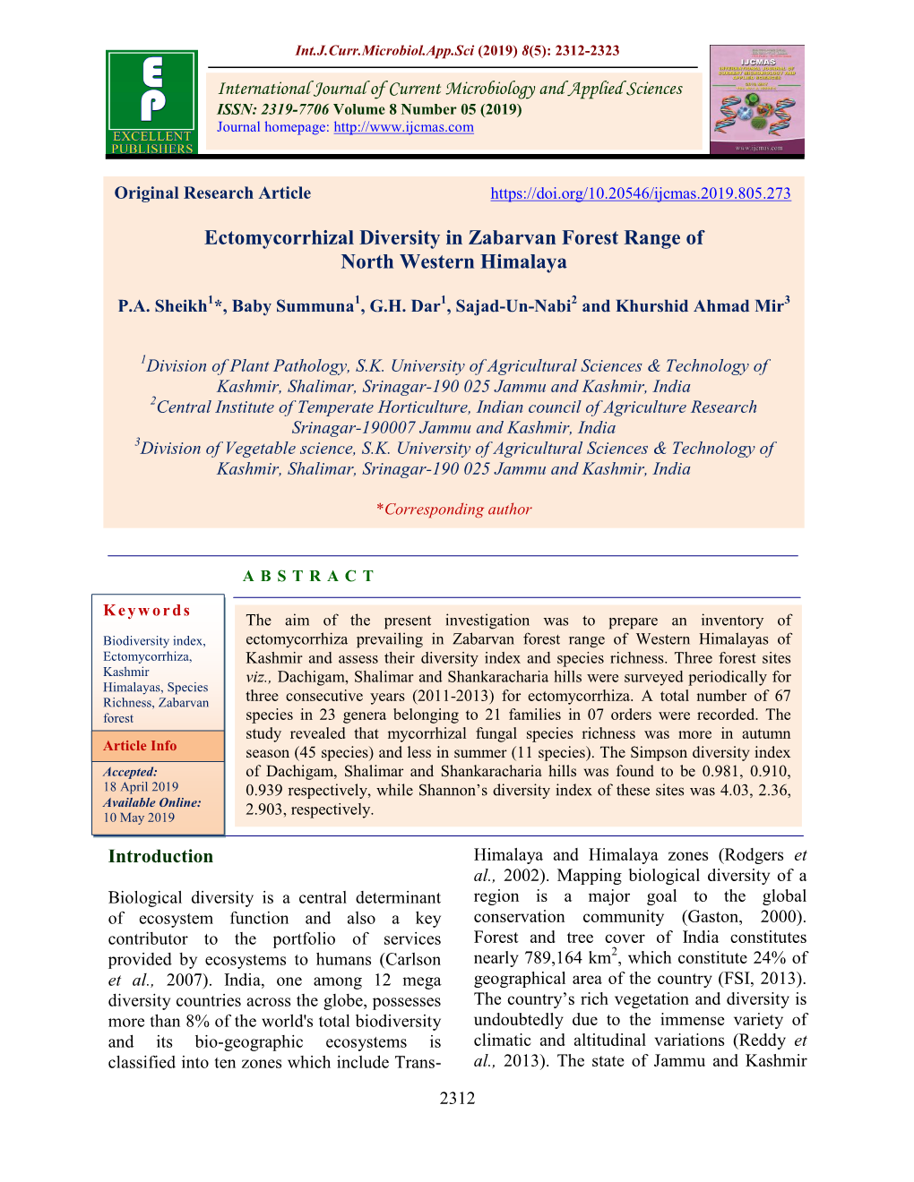 Ectomycorrhizal Diversity in Zabarvan Forest Range of North Western Himalaya