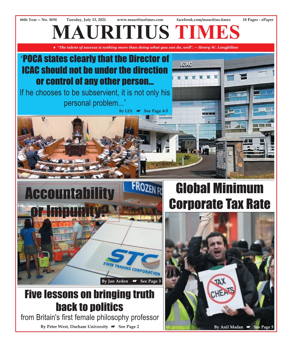 Unwind Mauritius Times Tuesday, July 13, 2021 13
