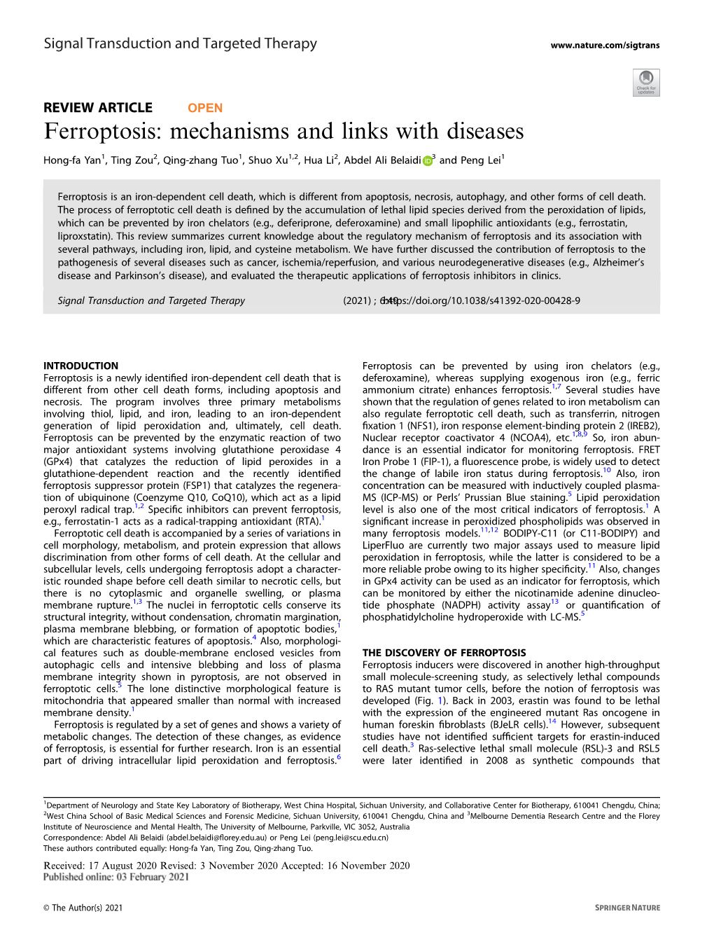 Ferroptosis: Mechanisms and Links with Diseases