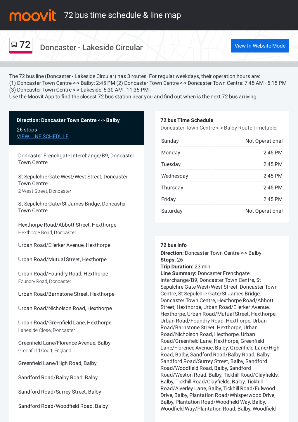 72 Bus Time Schedule & Line Route