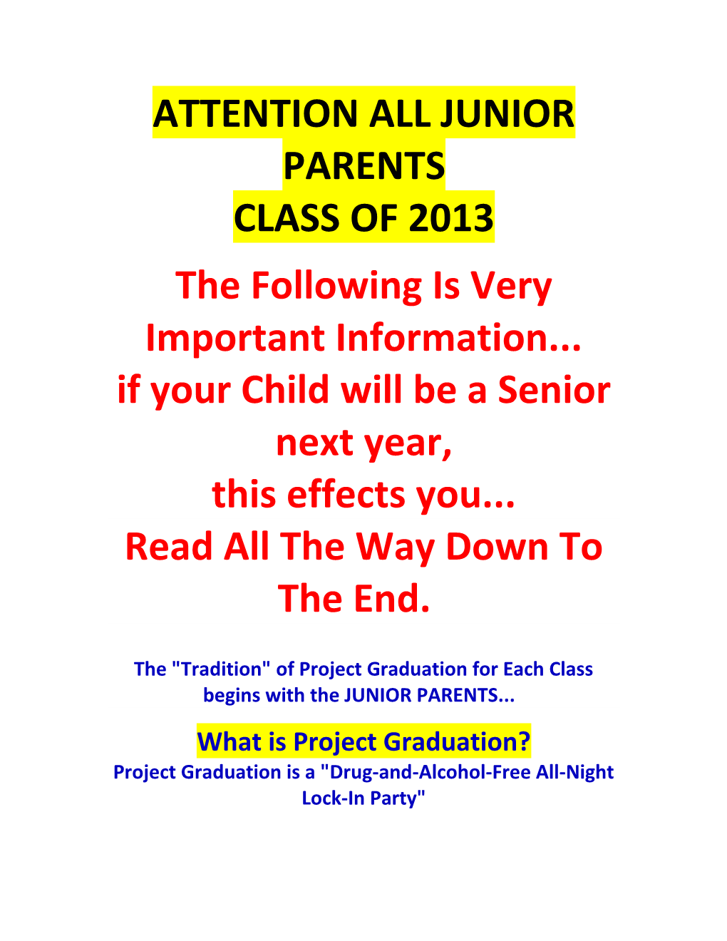 Attention All Junior Parents