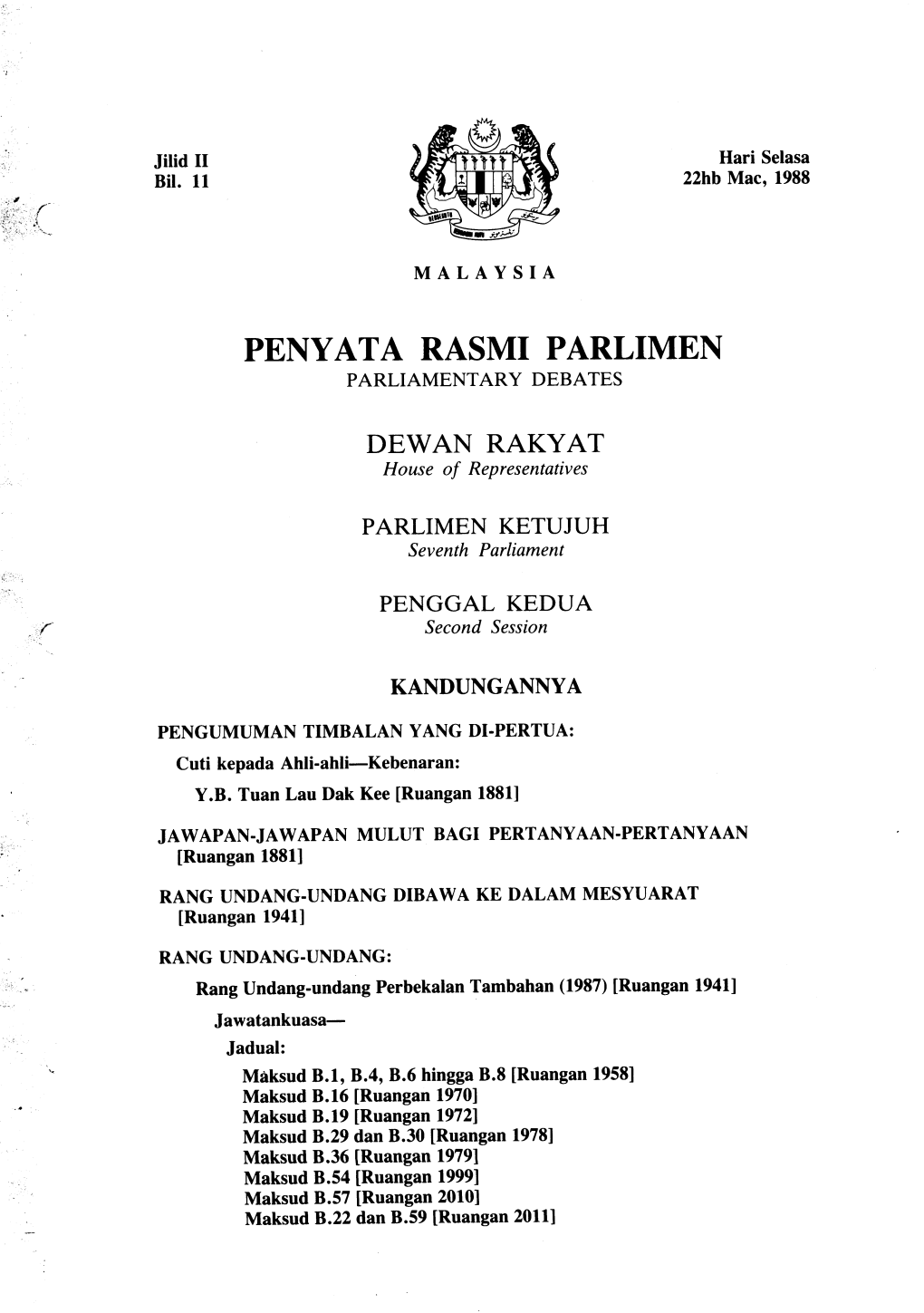 Penyata Rasmi Parlimen Parliamentary Debates