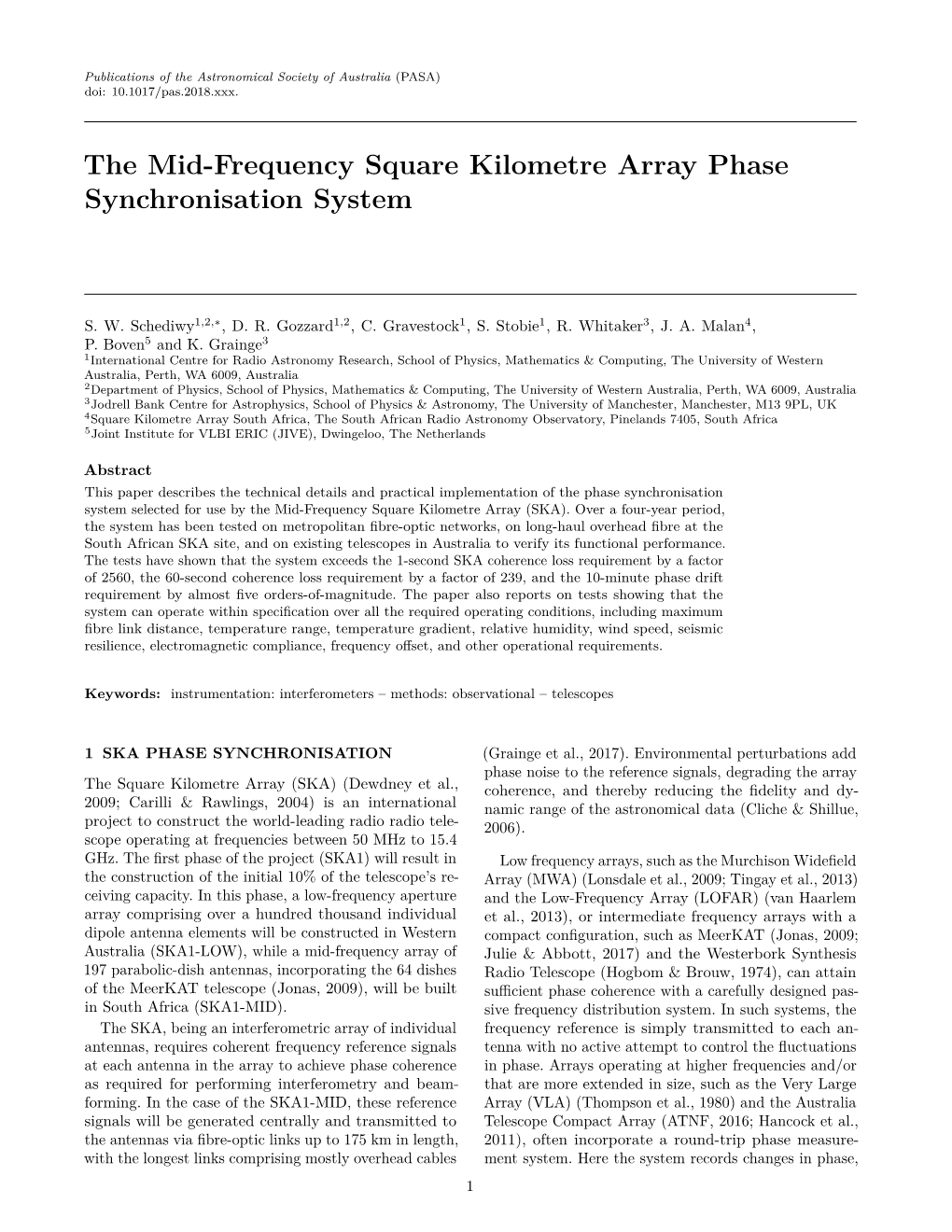 The Mid-Frequency Square Kilometre Array Phase Synchronisation System