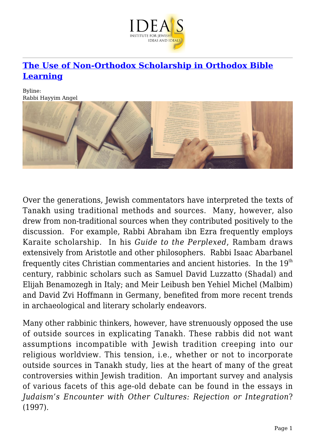 The Use of Non-Orthodox Scholarship in Orthodox Bible Learning Over