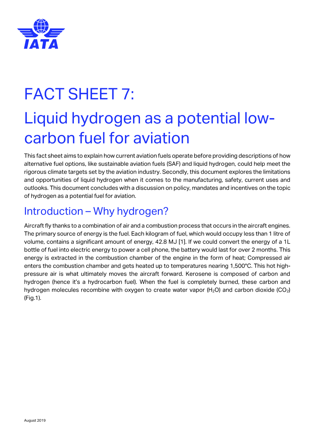 FACT SHEET 7: Liquid Hydrogen As a Potential Low- Carbon Fuel for Aviation