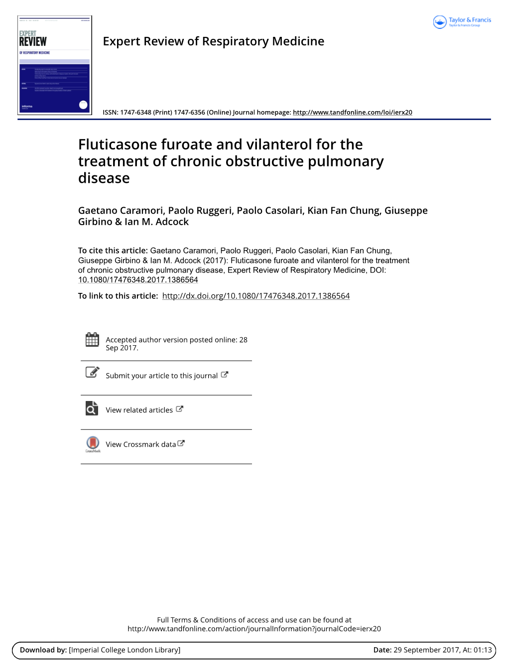 Fluticasone Furoate and Vilanterol for the Treatment of Chronic Obstructive Pulmonary Disease