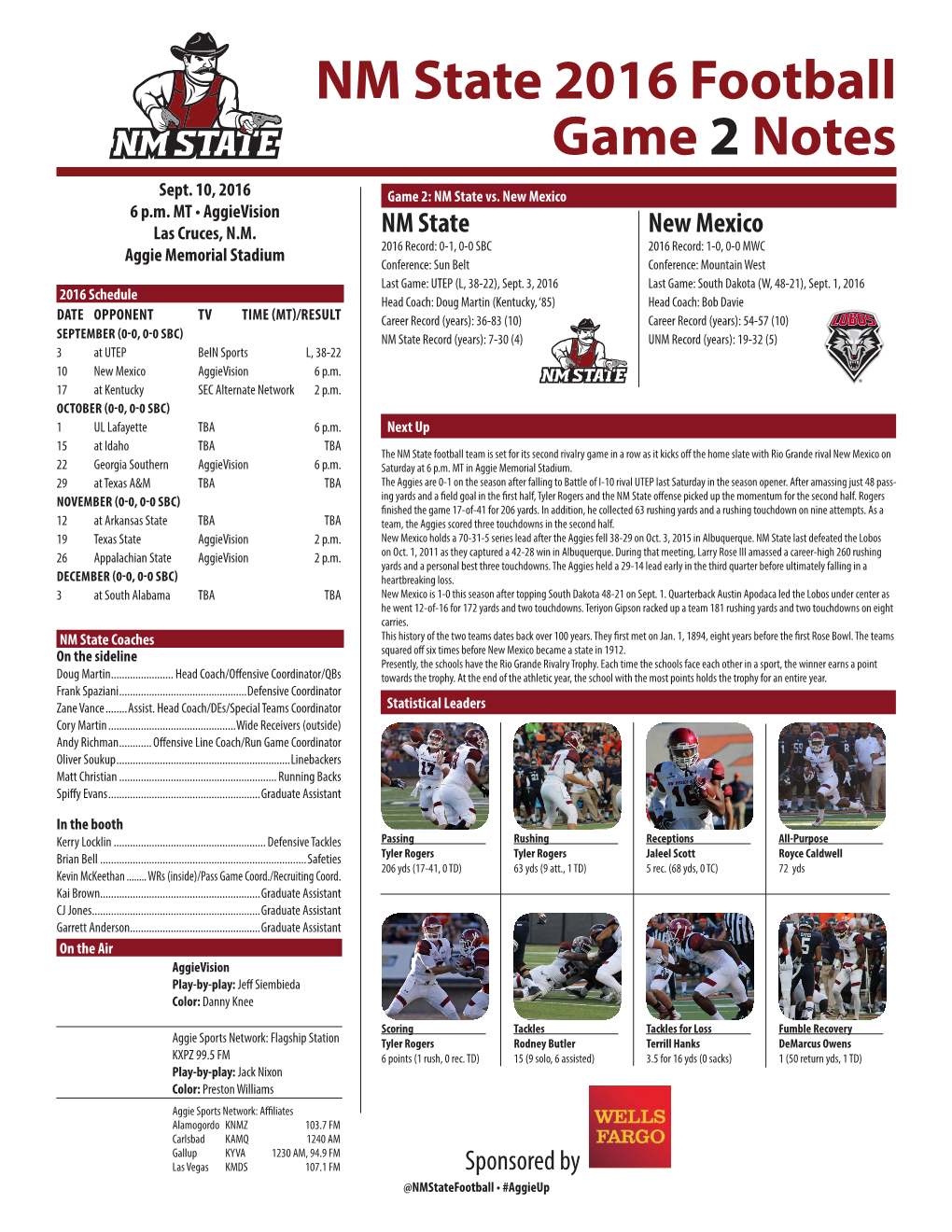 NM State 2016 Football Game 2 Notes