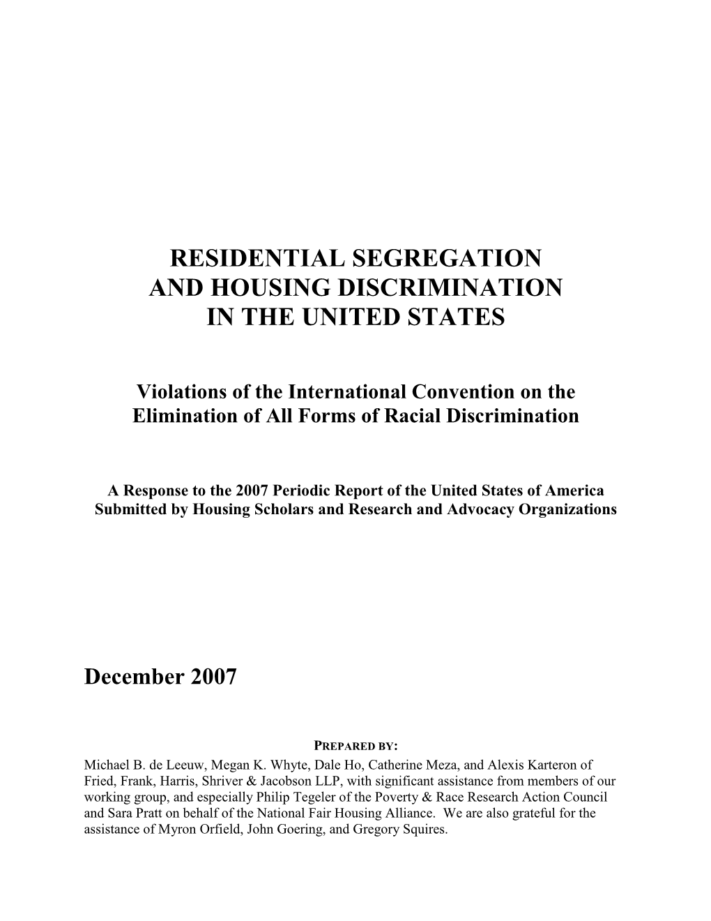 Residential Segregation and Housing Discrimination in the United States