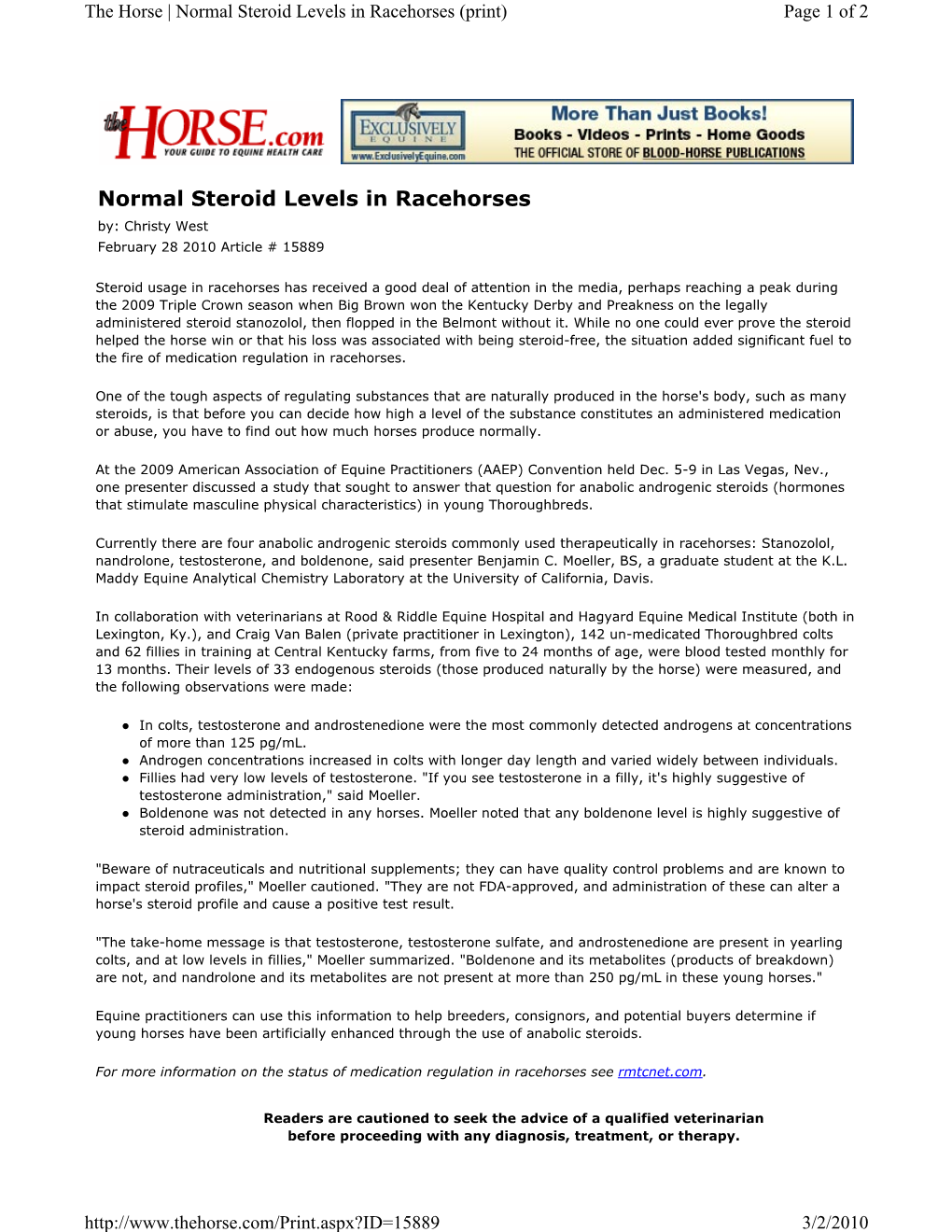 Normal Steroid Levels in Racehorses (Print) Page 1 of 2