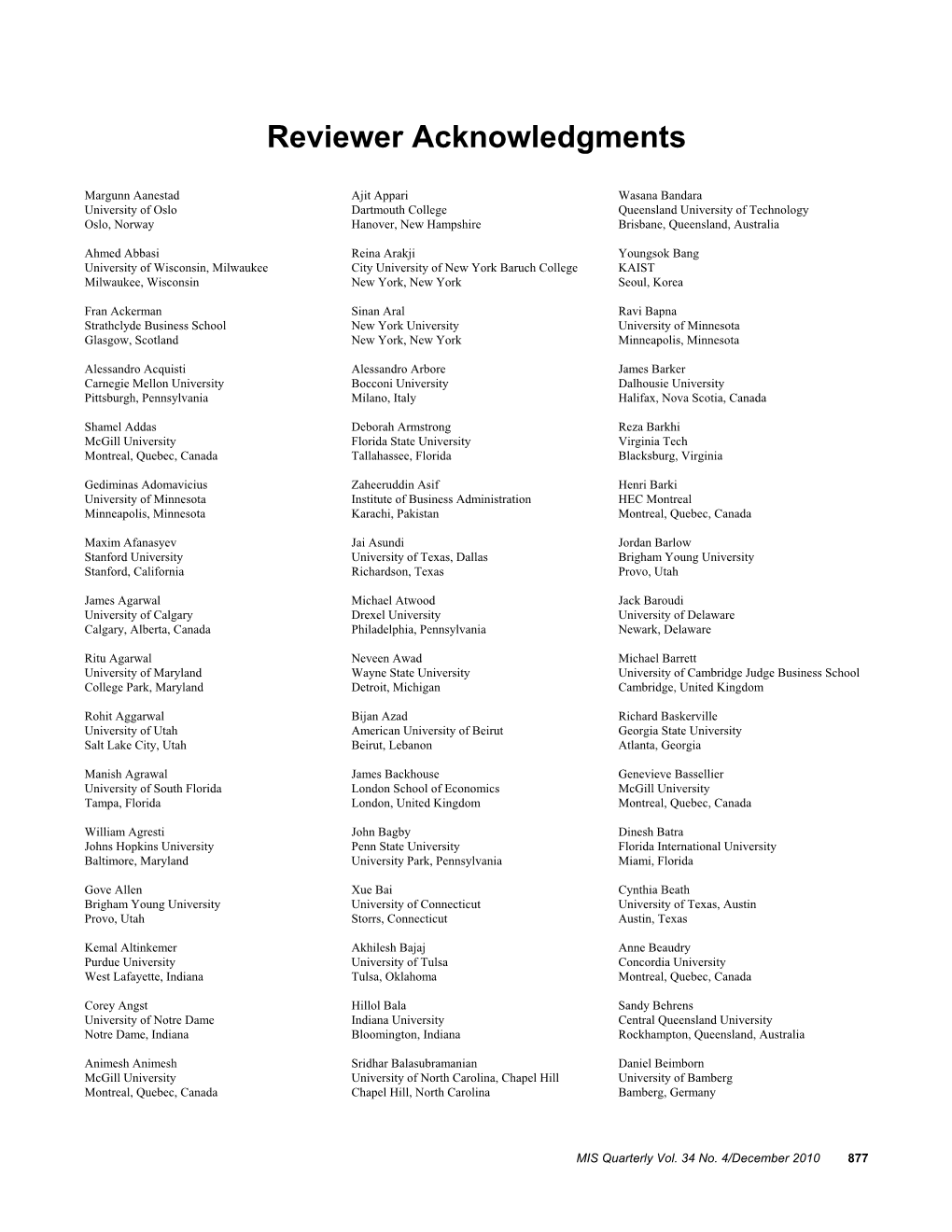 Reviewer Acknowledgments