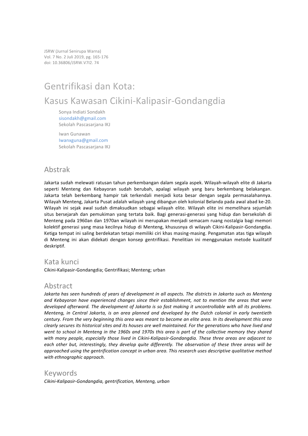 Gentrifikasi Dan Kota: Kasus Kawasan Cikini-Kalipasir-Gondangdia