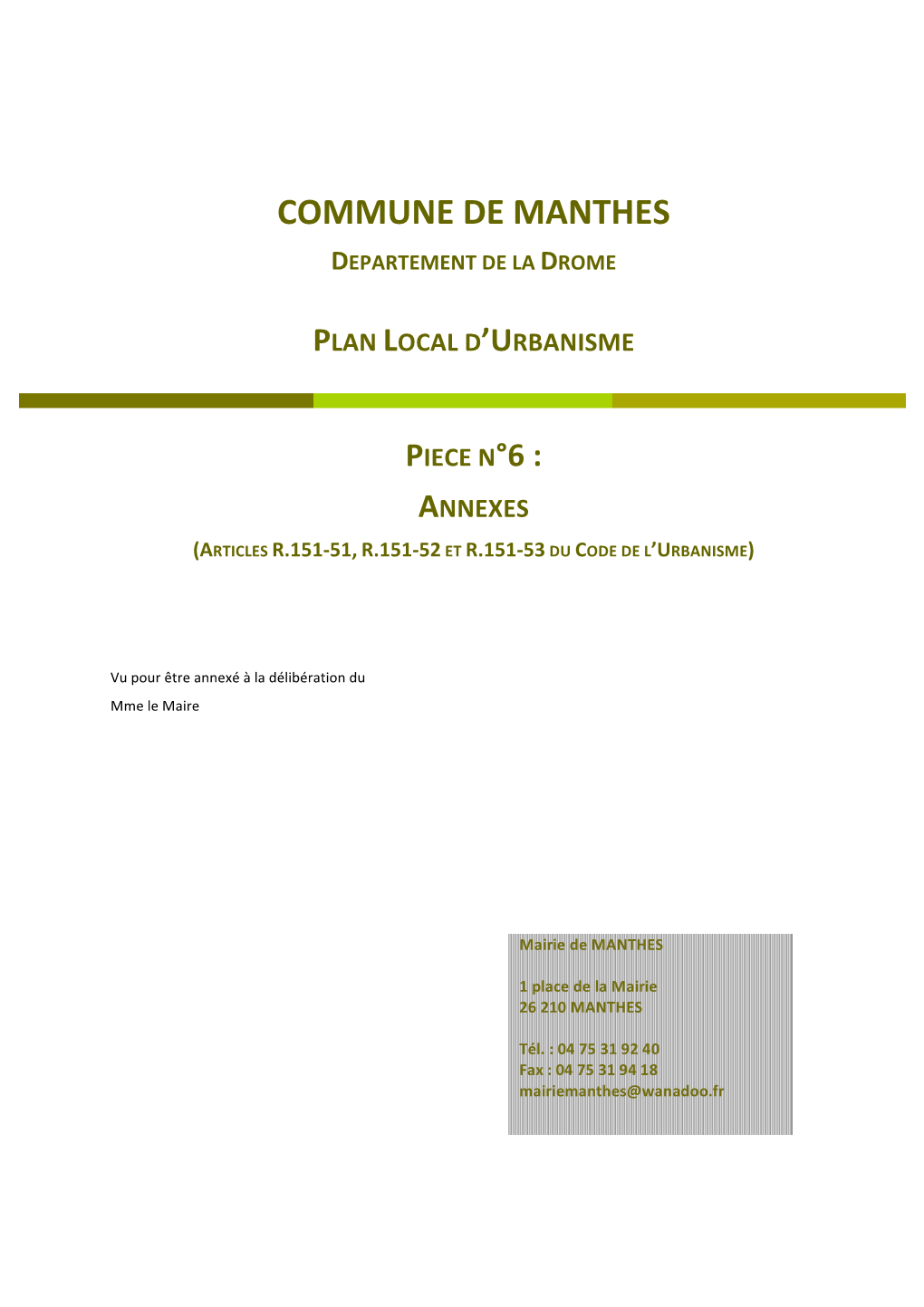 Commune De Manthes Departement De La Drome