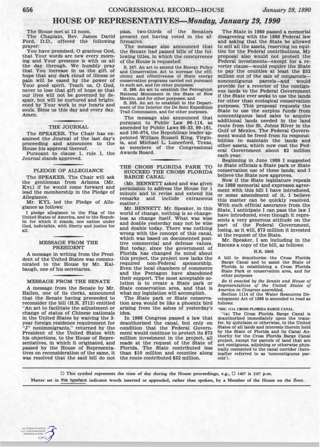 HOUSE of REPRESENTATIVES-Monday, January 29, 1990 the House Met at 12 Noon