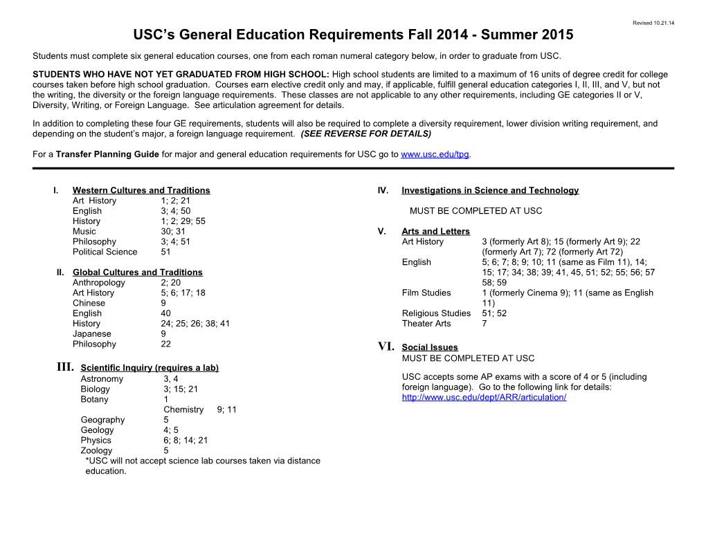 USC’S General Education Requirements