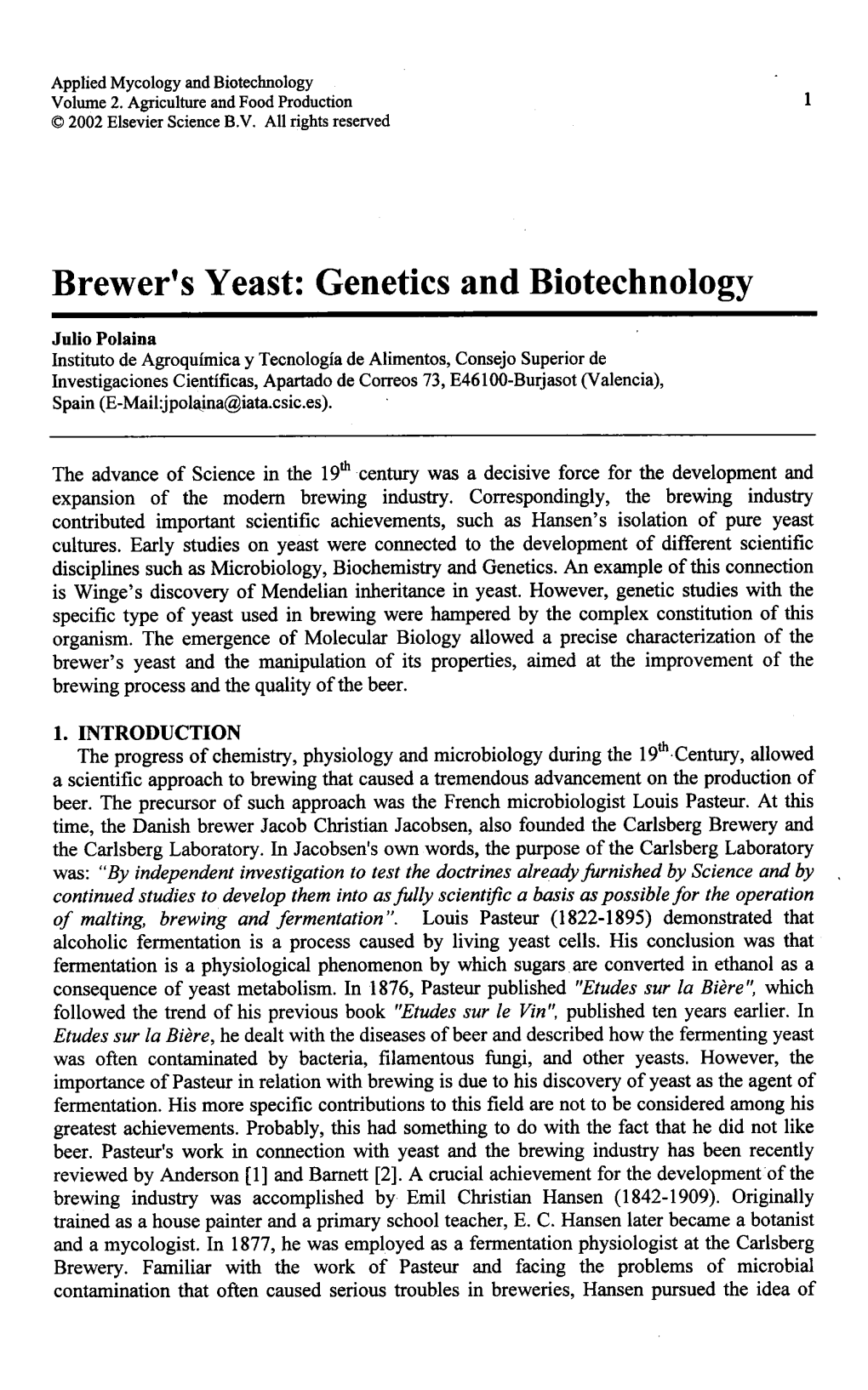 Brewer's Yeast: Genetics and Biotechnology