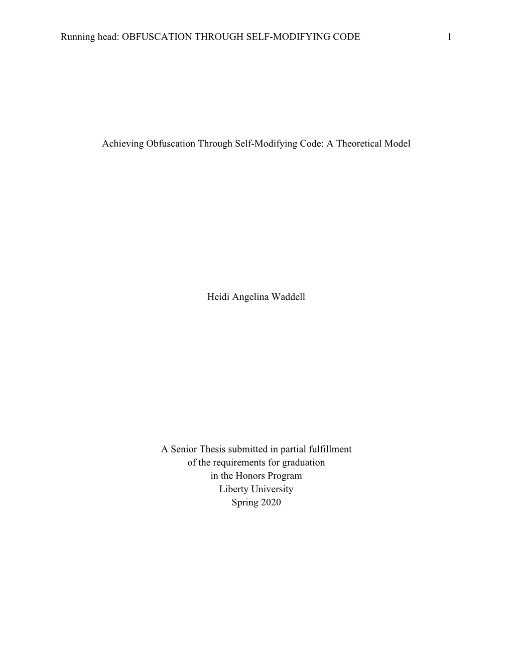 Achieving Obfuscation Through Self-Modifying Code: a Theoretical Model