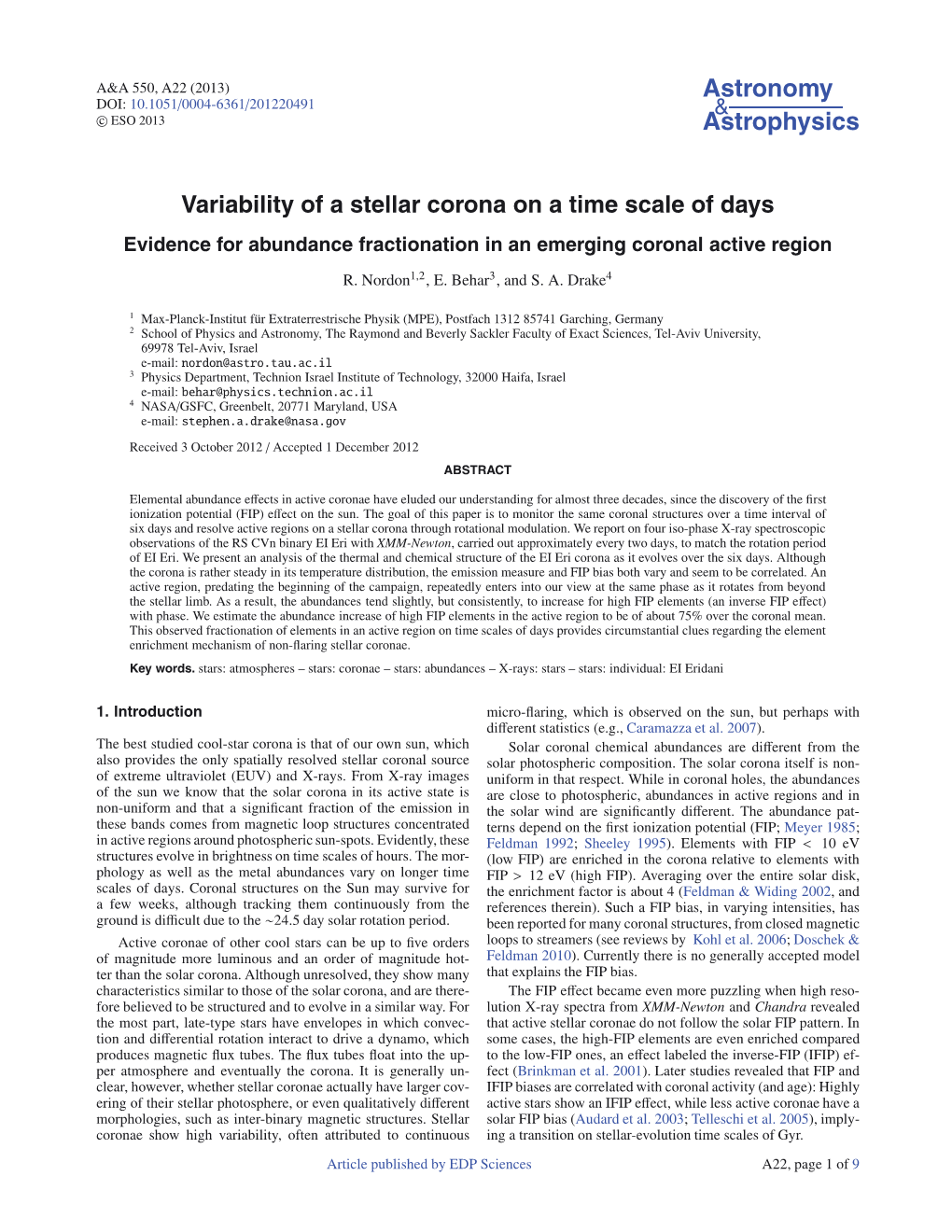 Variability of a Stellar Corona on a Time Scale of Days Evidence for Abundance Fractionation in an Emerging Coronal Active Region