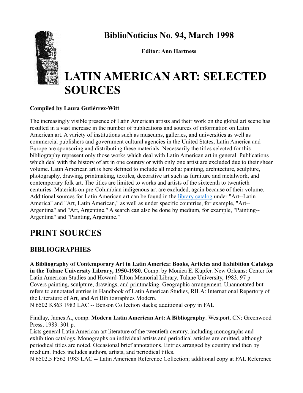 Latin American Art: Selected Sources