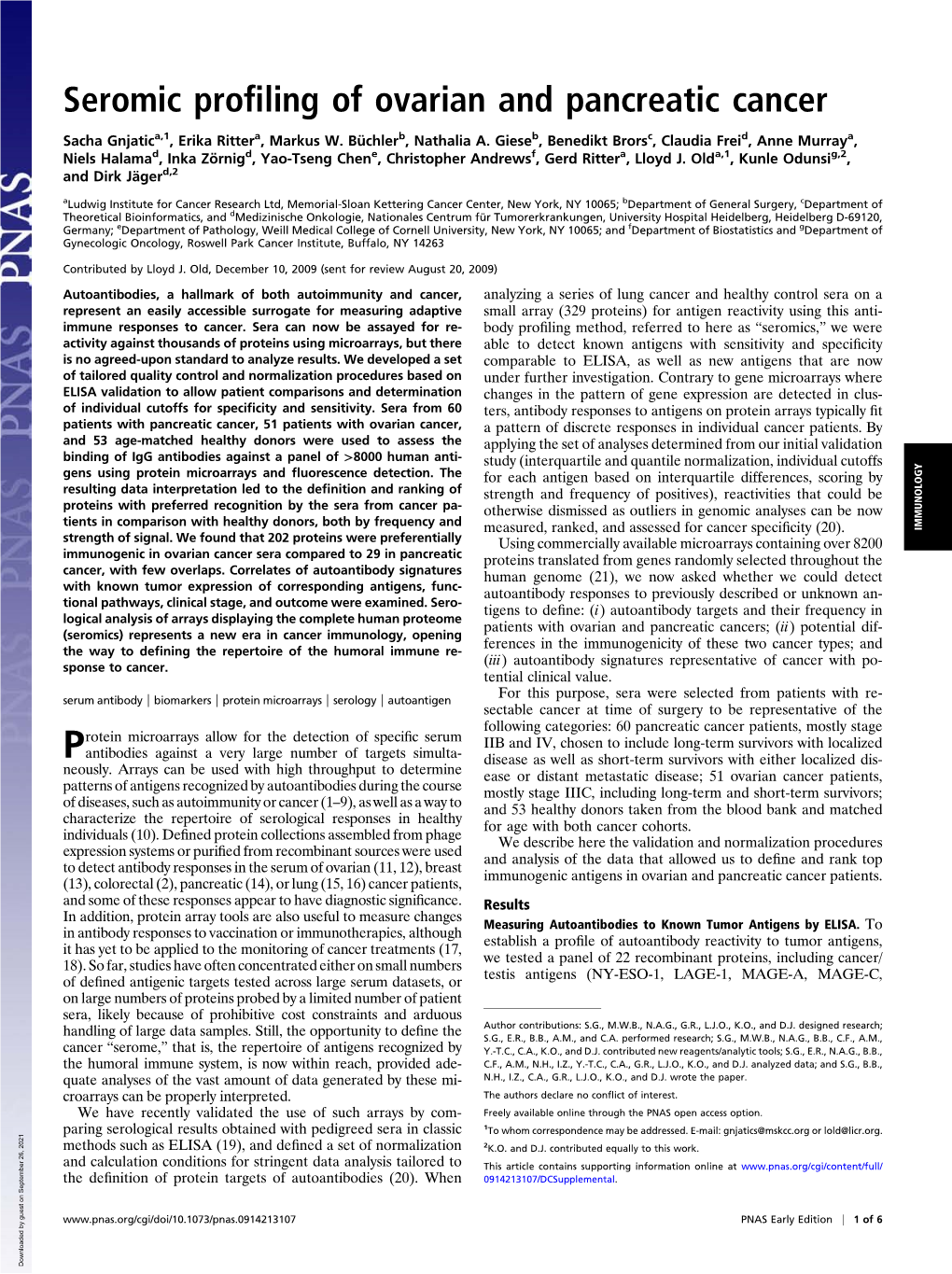 Seromic Profiling of Ovarian and Pancreatic Cancer