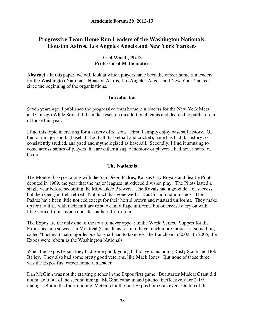 Progressive Team Home Run Leaders of the Washington Nationals, Houston Astros, Los Angeles Angels and New York Yankees