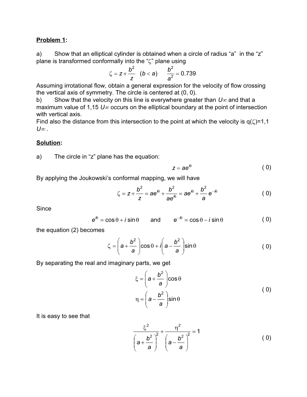 A) Show That an Elliptical Cylinder Is Obtained When a Circle of Radius a in the Z Plane