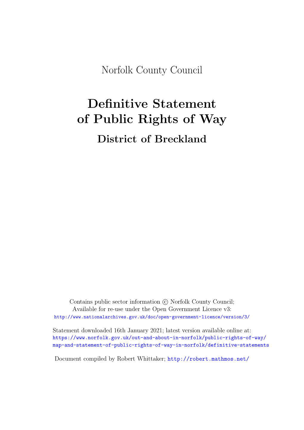 Breckland Definitive Statement of Public Rights Of