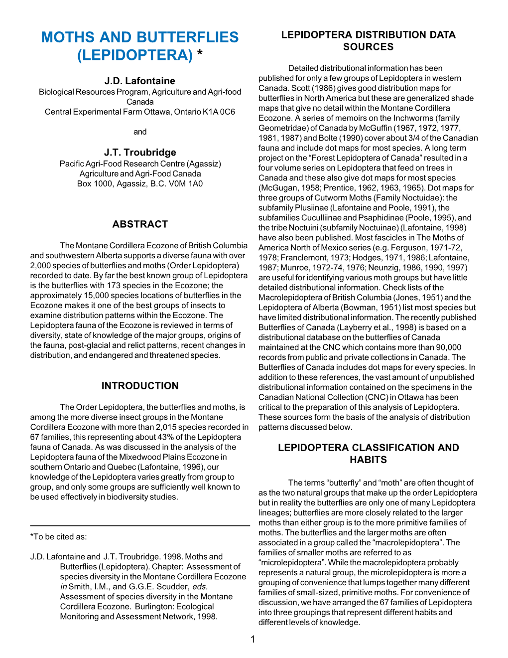 MOTHS and BUTTERFLIES LEPIDOPTERA DISTRIBUTION DATA SOURCES (LEPIDOPTERA) * Detailed Distributional Information Has Been J.D