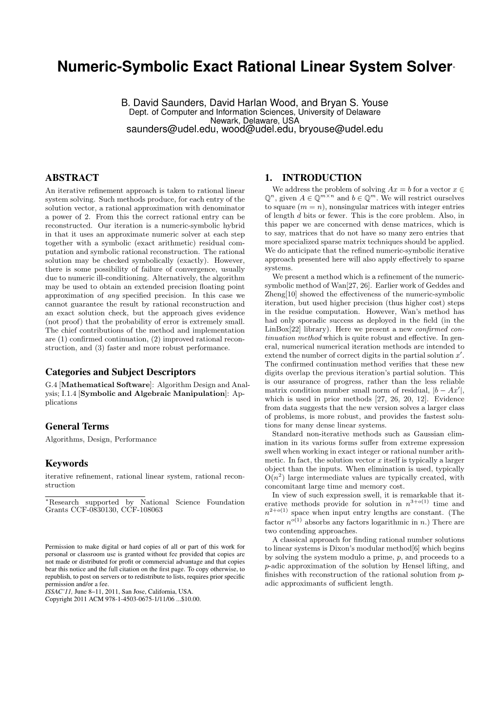 Numeric-Symbolic Exact Rational Linear System Solver∗