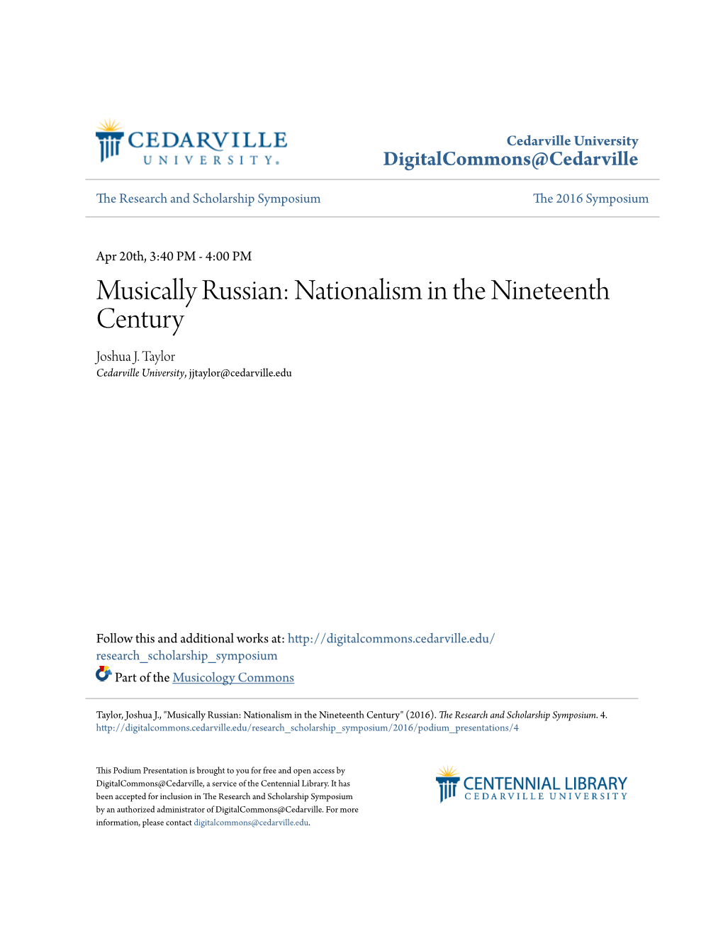 Musically Russian: Nationalism in the Nineteenth Century Joshua J