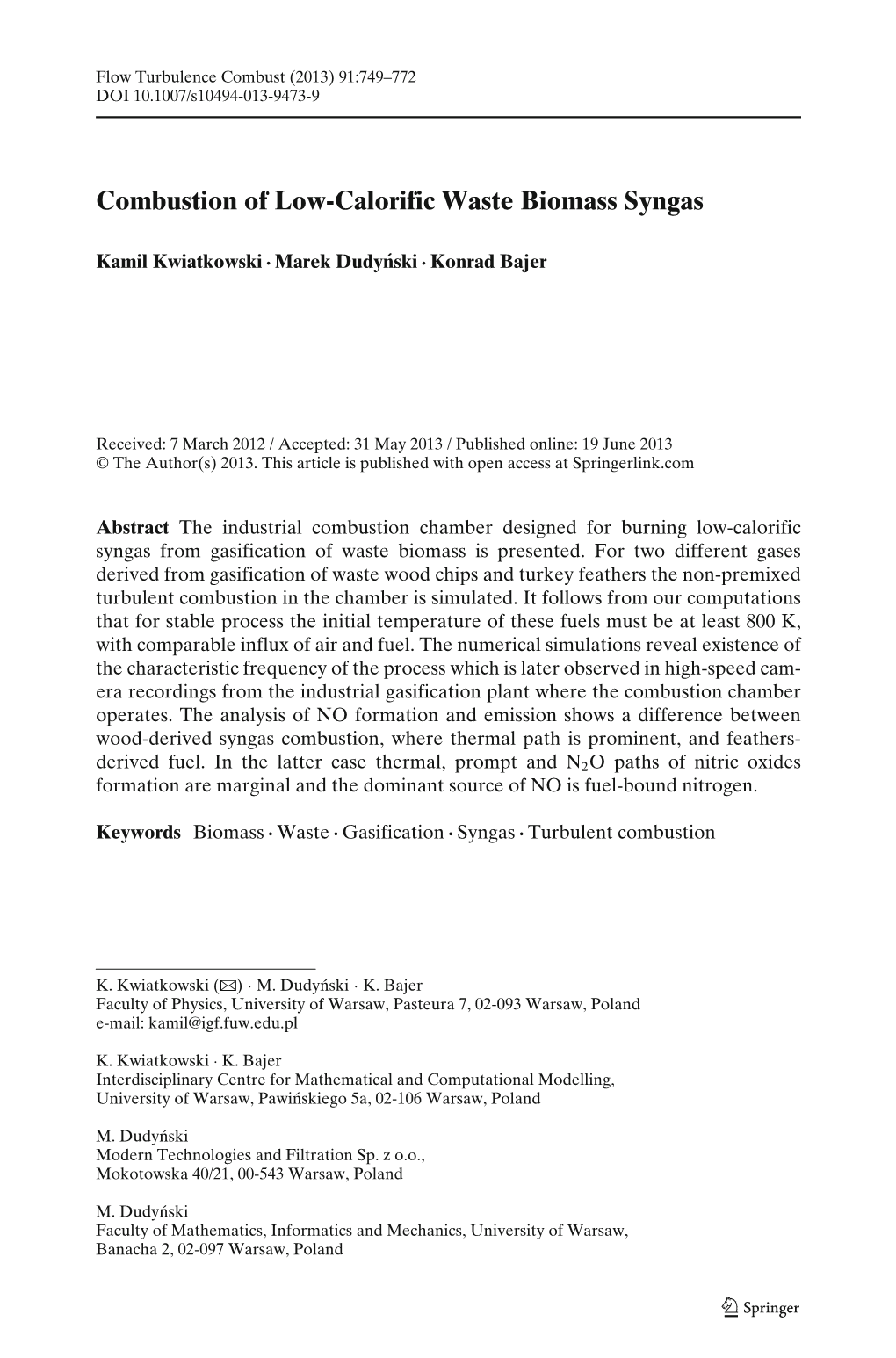 Combustion of Low-Calorific Waste Biomass Syngas