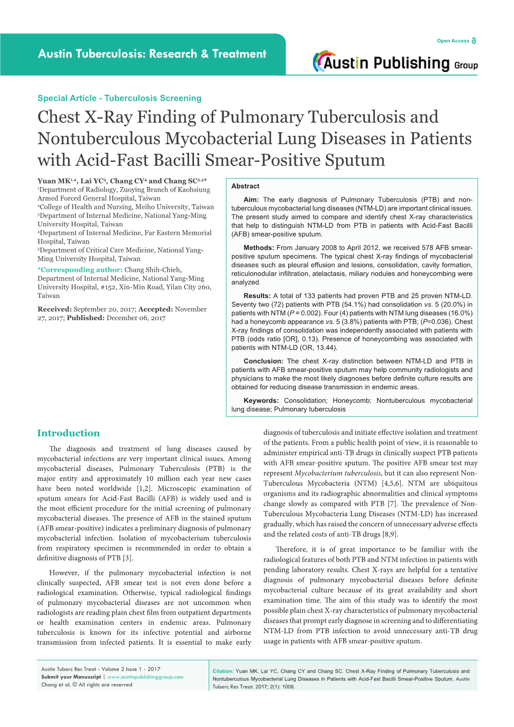 Chest X-Ray Finding of Pulmonary Tuberculosis and Nontuberculous Mycobacterial Lung Diseases in Patients with Acid-Fast Bacilli Smear-Positive Sputum