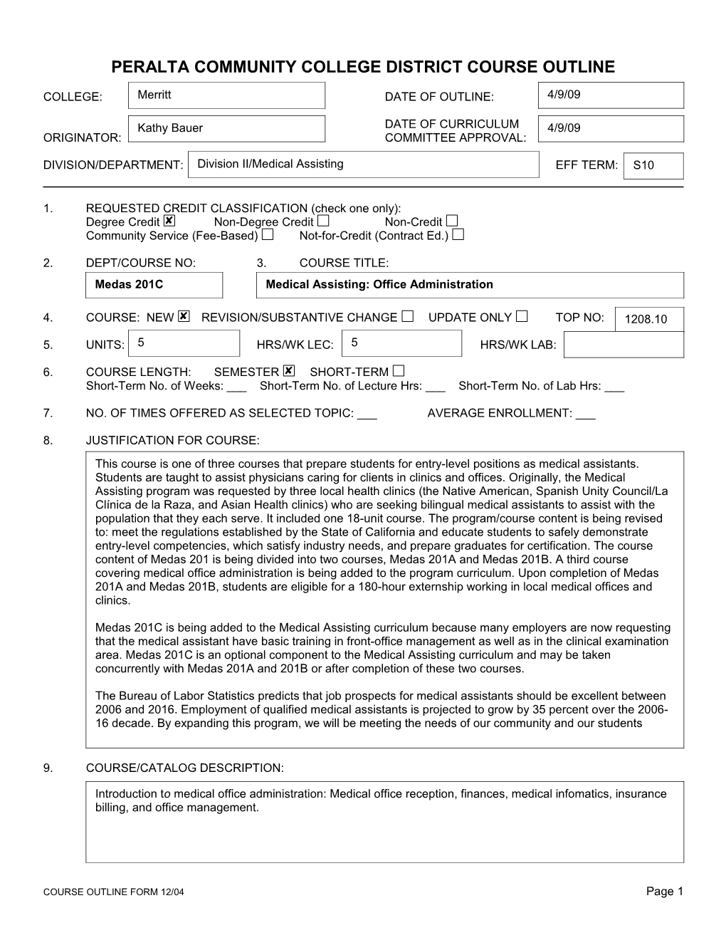 Peralta Community College District Course Outline s3