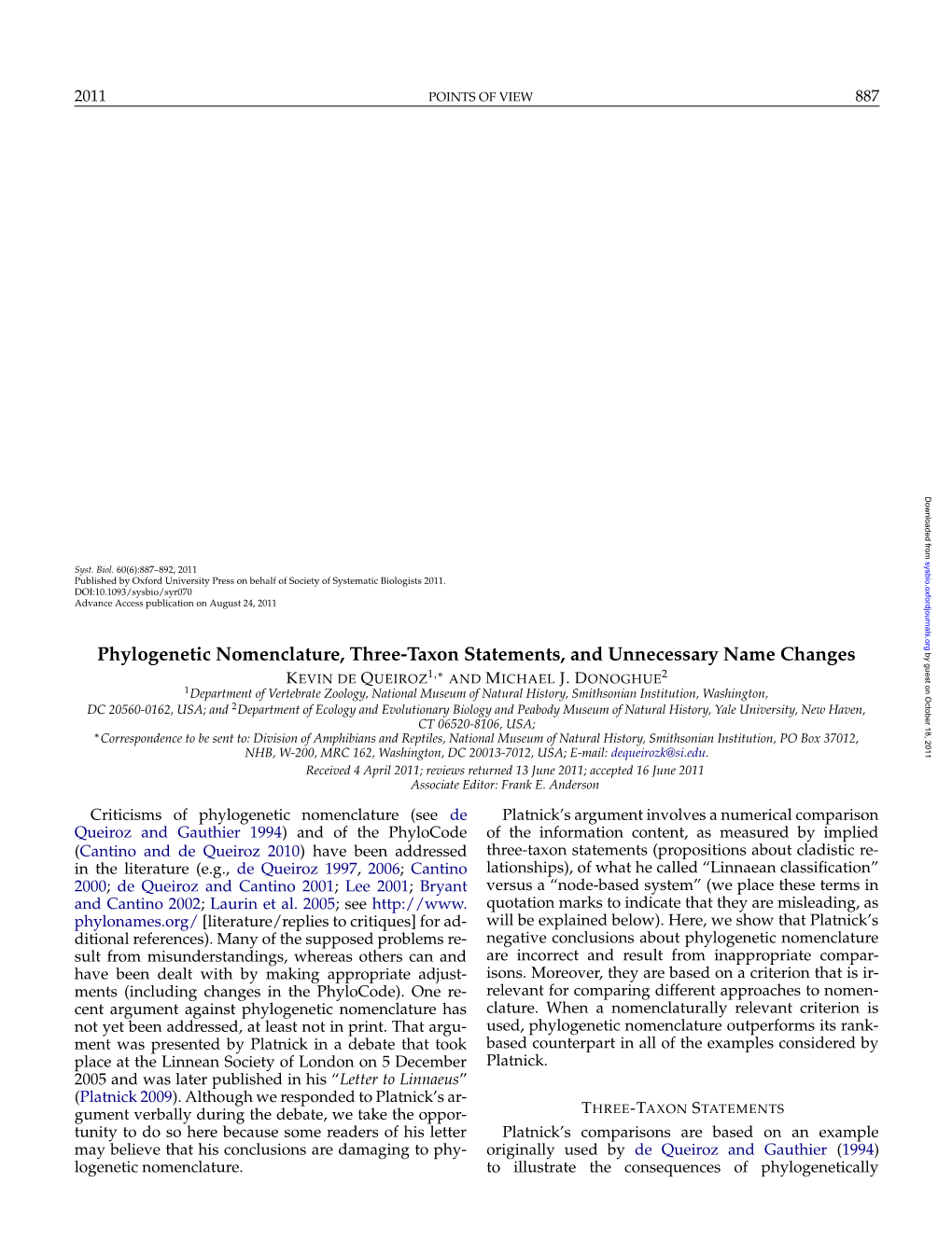 Phylogenetic Nomenclature, Three-Taxon Statements, And