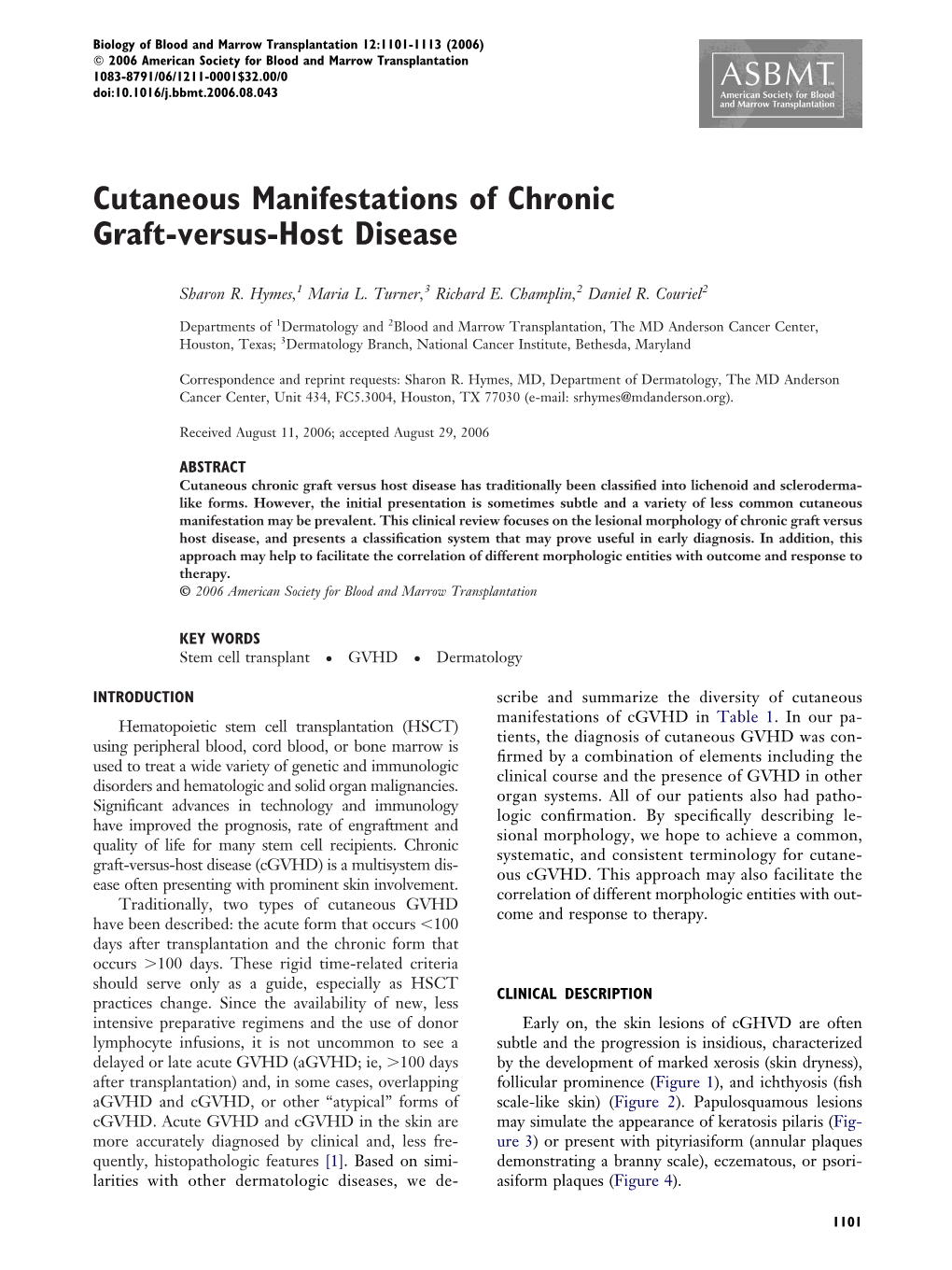 Cutaneous Manifestations of Chronic Graft-Versus-Host Disease