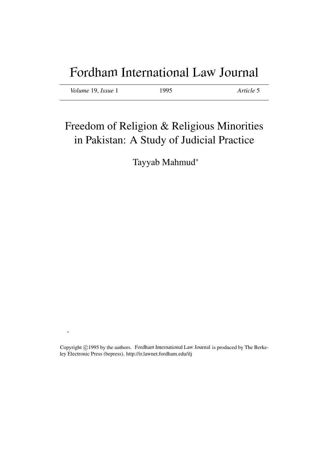 Freedom of Religion & Religious Minorities in Pakistan: a Study Of