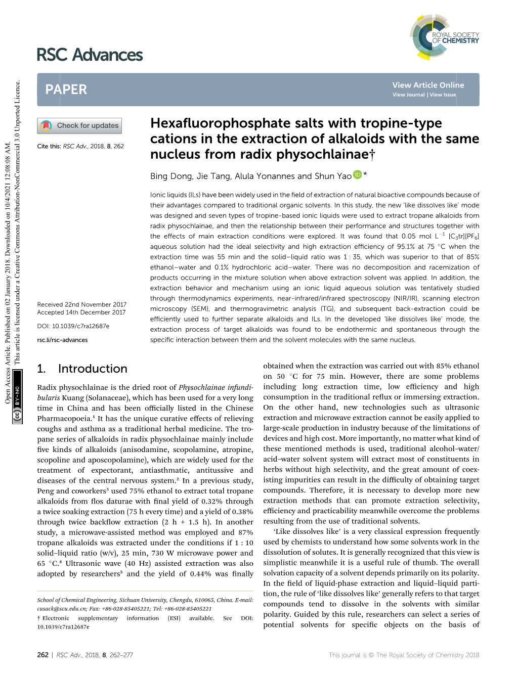 Hexafluorophosphate Salts with Tropine-Type Cations in The