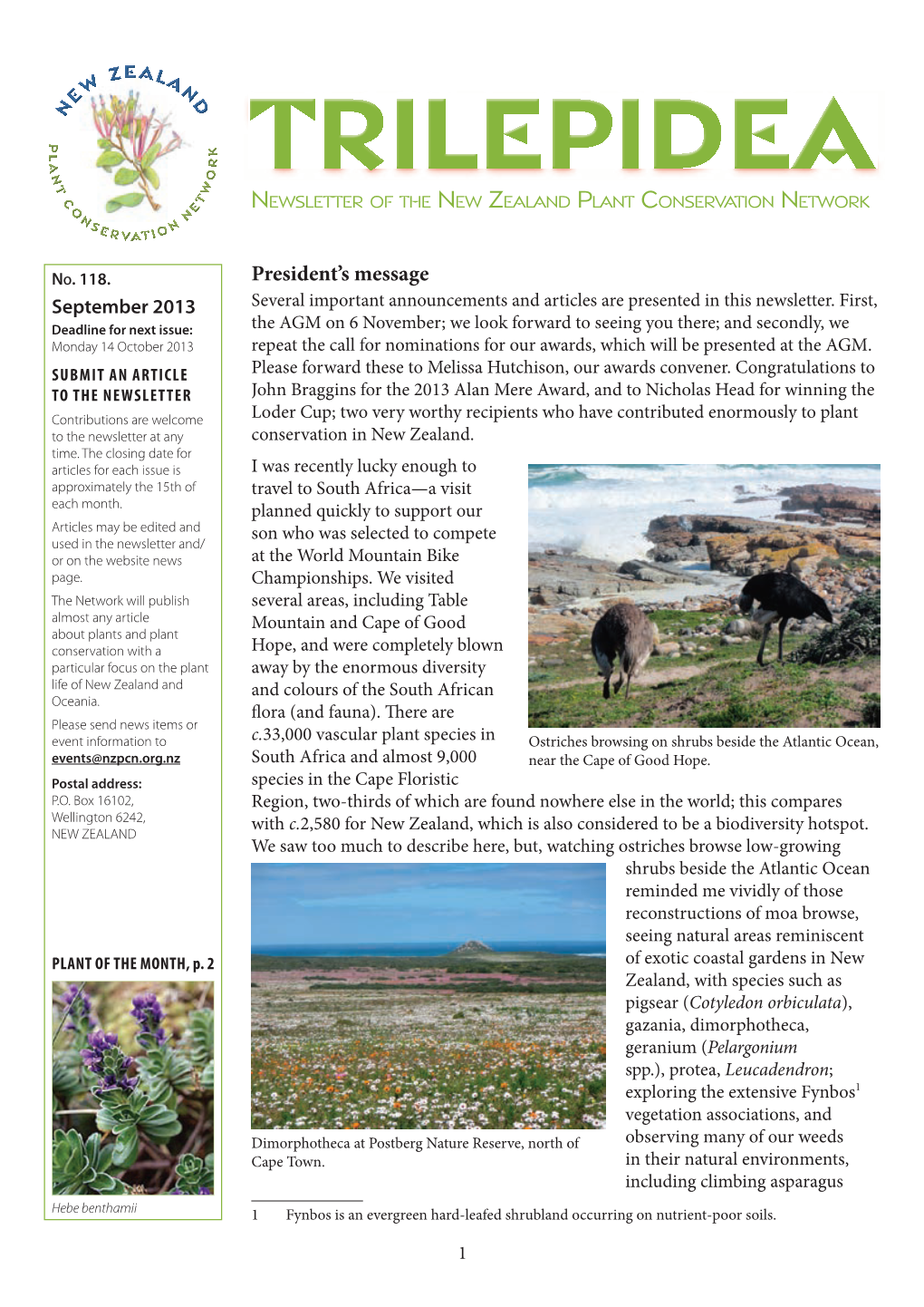 Trilepidea Newsletter of the New Zealand Plant Conservation Network