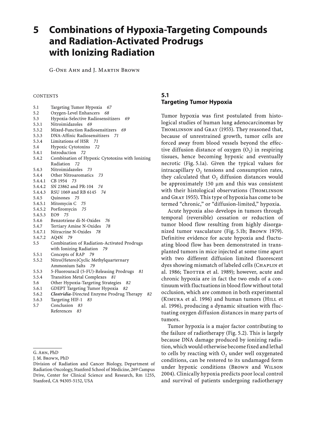 5 Combinations of Hypoxia-Targeting Compounds and Radiation-Activated Prodrugs with Ionizing Radiation