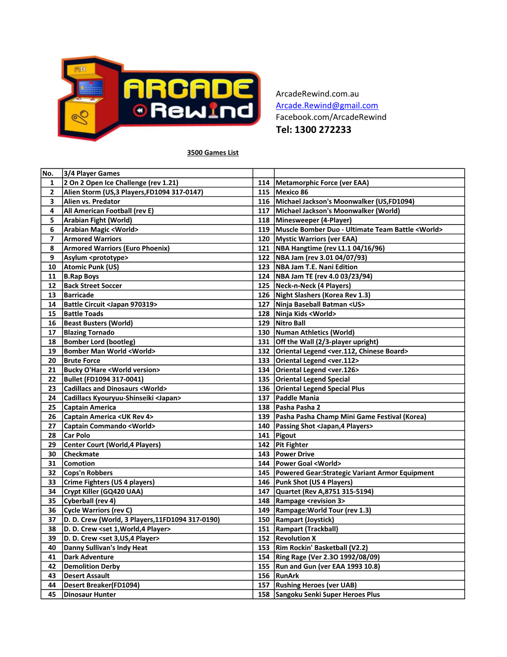 Arcade Rewind 3500 Games List 190818.Xlsx