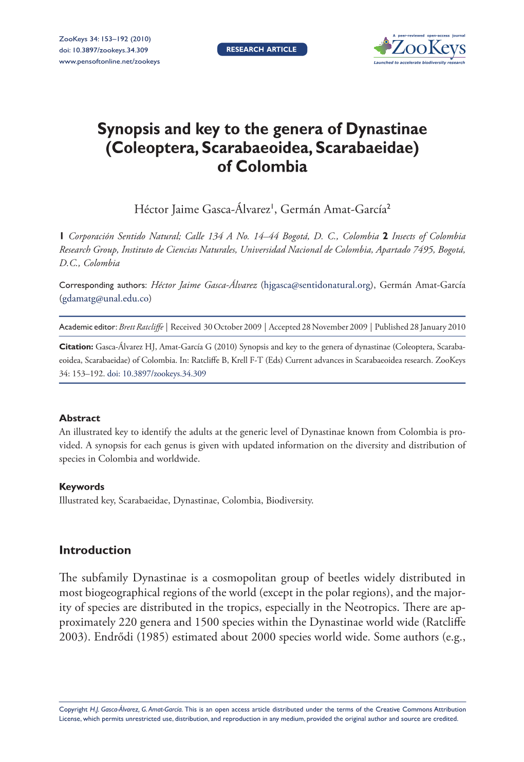 Synopsis and Key to the Genera of Dynastinae (Coleoptera, Scarabaeoidea, Scarabaeidae) of Colombia