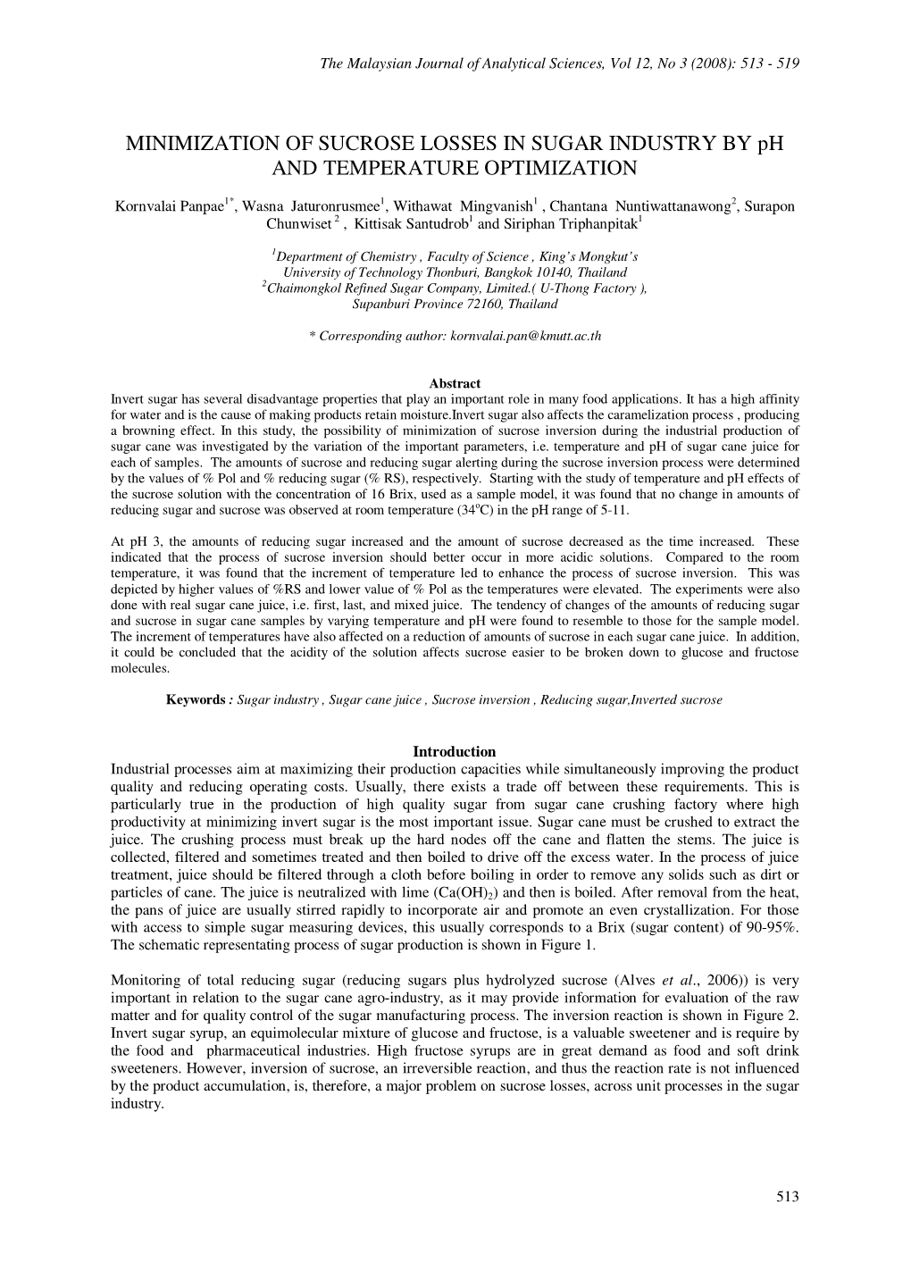 MINIMIZATION of SUCROSE LOSSES in SUGAR INDUSTRY by Ph and TEMPERATURE OPTIMIZATION