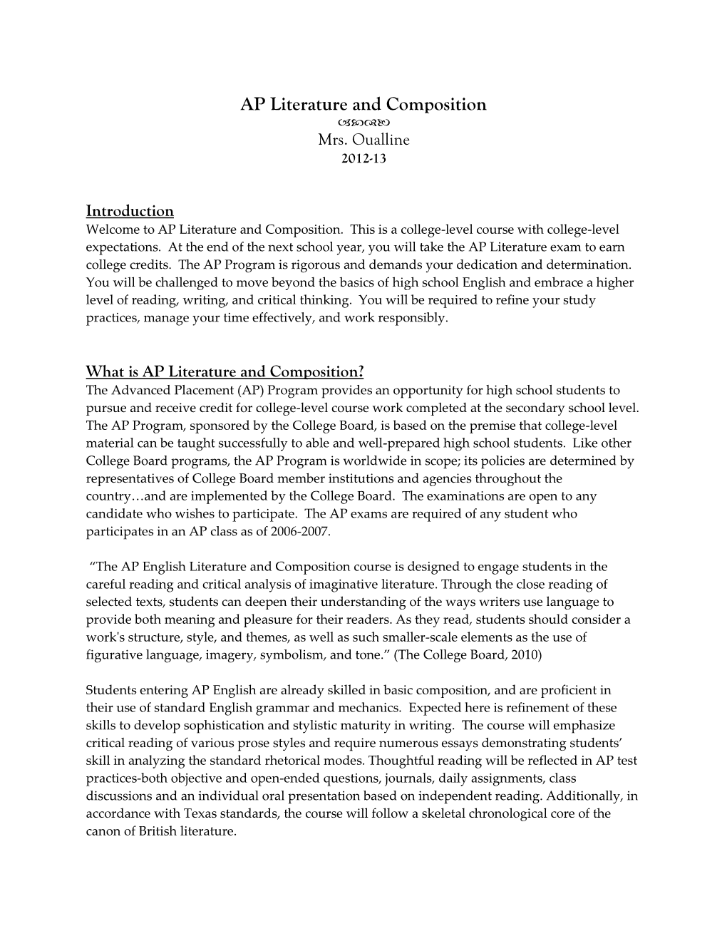 AP Literature and Composition  Mrs