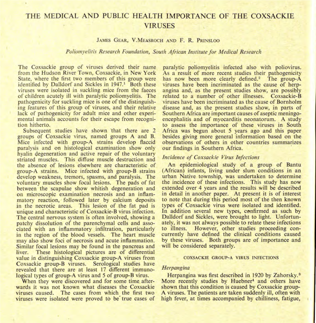 The Medical and Public Health Importance of the Coxsackie Viruses