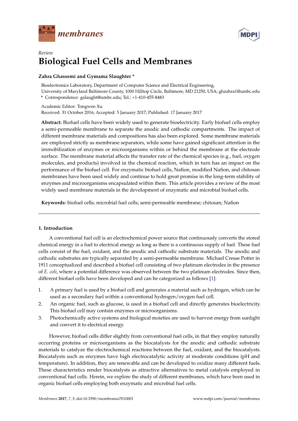 Biological Fuel Cells and Membranes