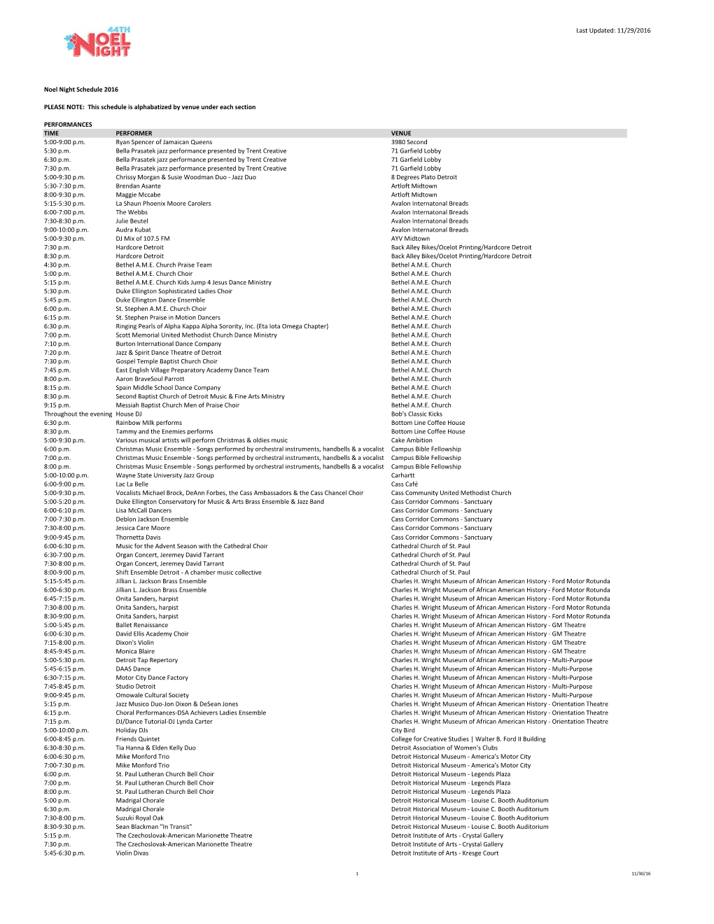 11/29/2016 Noel Night Schedule 2016 PLEASE NOTE