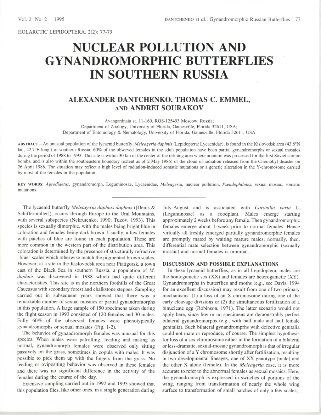 Nuclear Pollution and Gynandromorphic Butterflies in Southern Russia